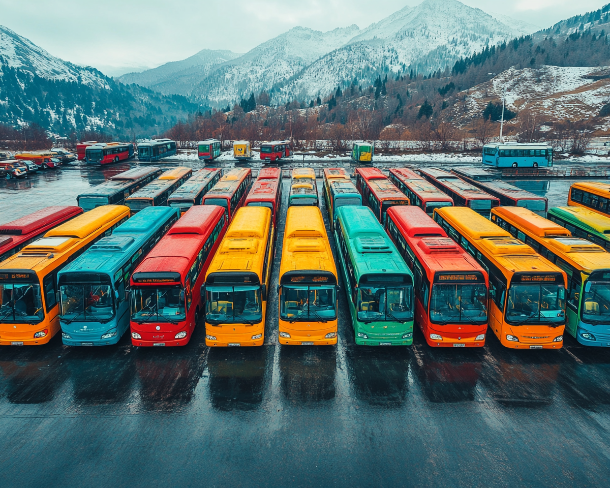 Busse-auf-Parkplatz Busse auf einem Parktplatz
